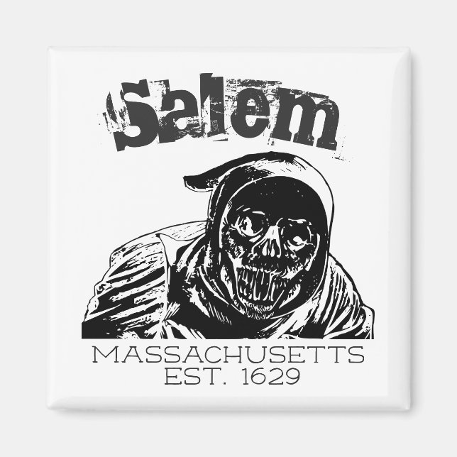 Salem Massachusetts Skull Grim Reaper Magnet (Framsidan)