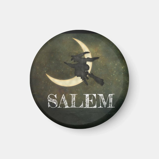 Salem Massachusetts Witch Över Måne Halloween Magnet (Framsidan)