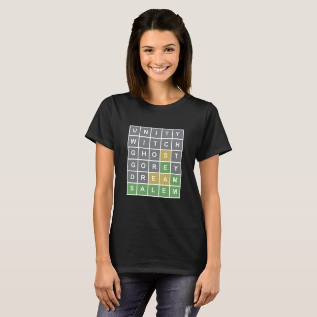 Salem Massachusetts Wordle Puzzle T Shirt (Hel framsida)