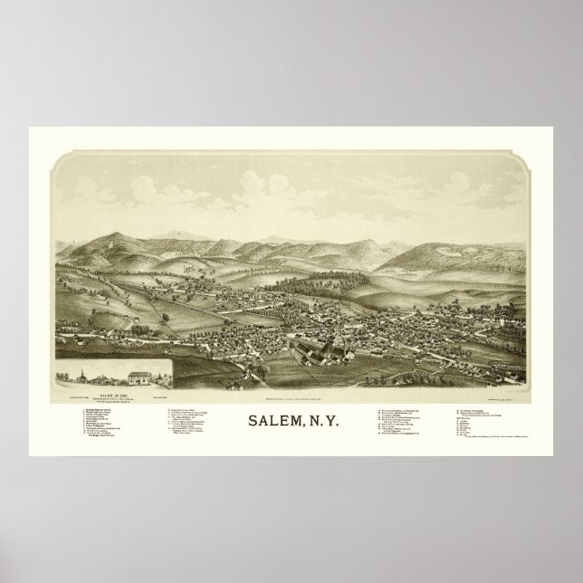 Salem, NY Panoramic Karta - 1889 Poster (Framsidan)