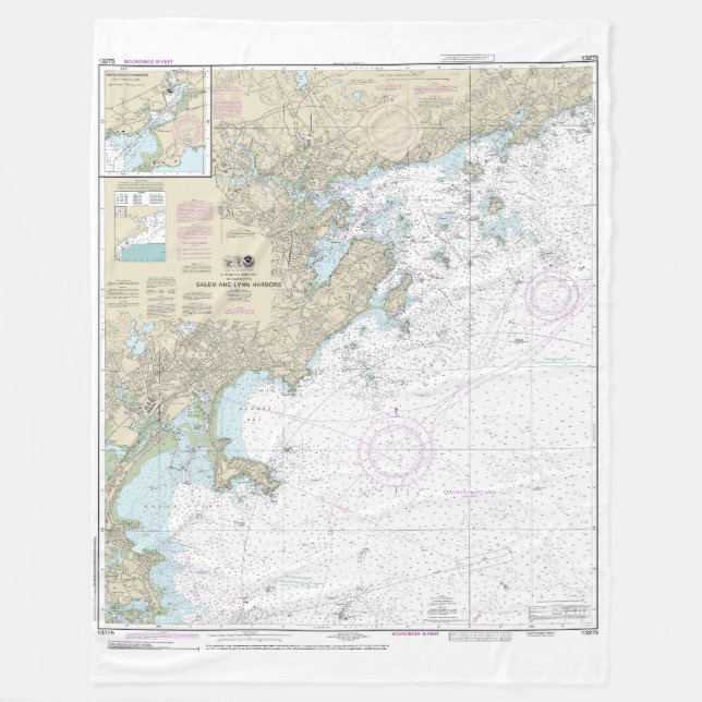 Salem och Lynn Harbors Nautical Chart 13275 Fleecefilt (Framsidan)