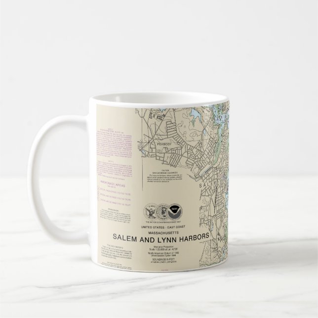Salem och Lynn Harbors Nautical Chart 13275 Kaffemugg (Vänster)