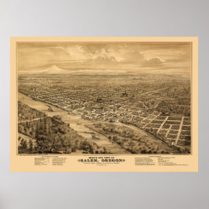Salem, OR Panoramic Karta - 1876 Poster