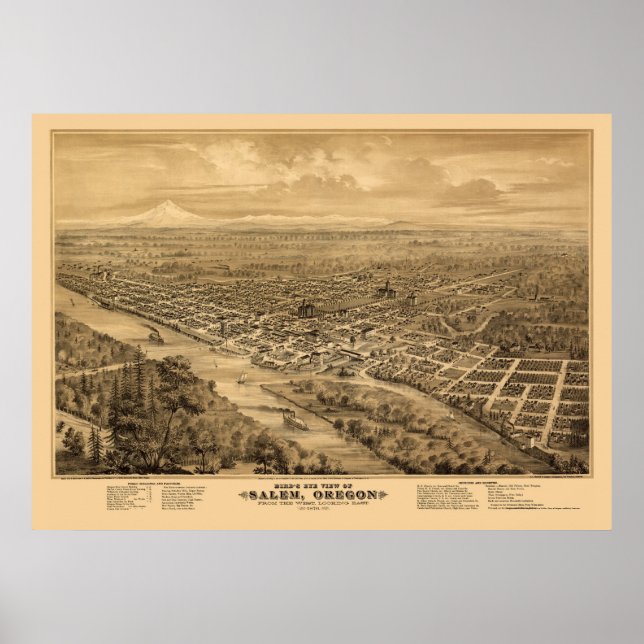 Salem, OR Panoramic Karta - 1876 Poster (Framsidan)