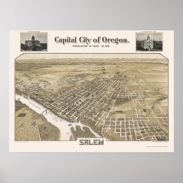 Salem, OR Panoramic Karta - 1905 Poster (Framsidan)
