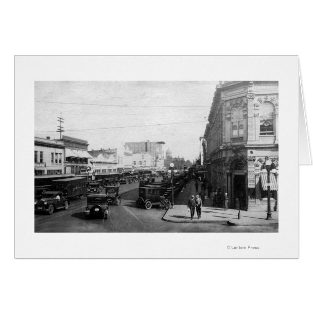 Salem, OR Town View on State Street Photographic Hälsningskort (Framsidan Horizontal)