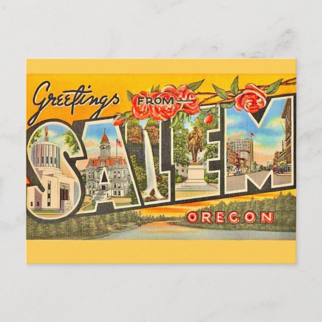 Salem Oregon Vintage Välkomsthälsning Vykort (Framsida)