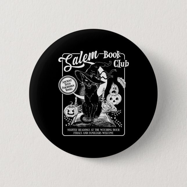 Salem Witch Bok Klubb Bookish Retro Halloween Blac Knapp (Framsida)