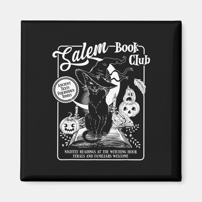 Salem Witch Bok Klubb Bookish Retro Halloween Blac Magnet (Framsidan)