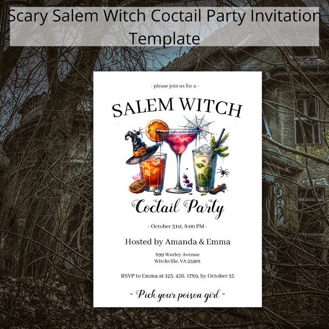 Salem Witch Scary Coctail Party Halloween Inbjudningar (Skapare uppladdad)