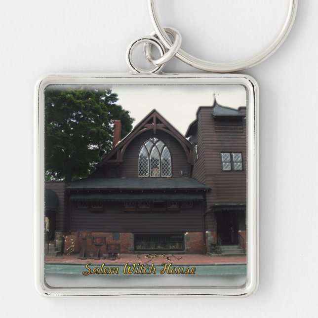 Salem Witches House Keychain Fyrkantig Silverfärgad Nyckelring (Framsidan)