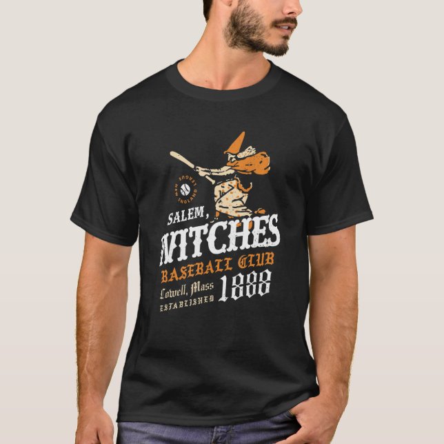 Salem Witches Massachusetts Vintage Defunct Baseba T Shirt (Framsida)