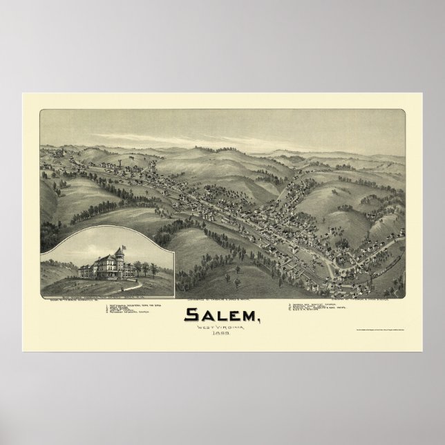 Salem, WV Panoramic Karta - 1899 Poster (Framsidan)