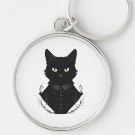 Salem's Enchanted Black Cat Rund Silverfärgad Nyckelring