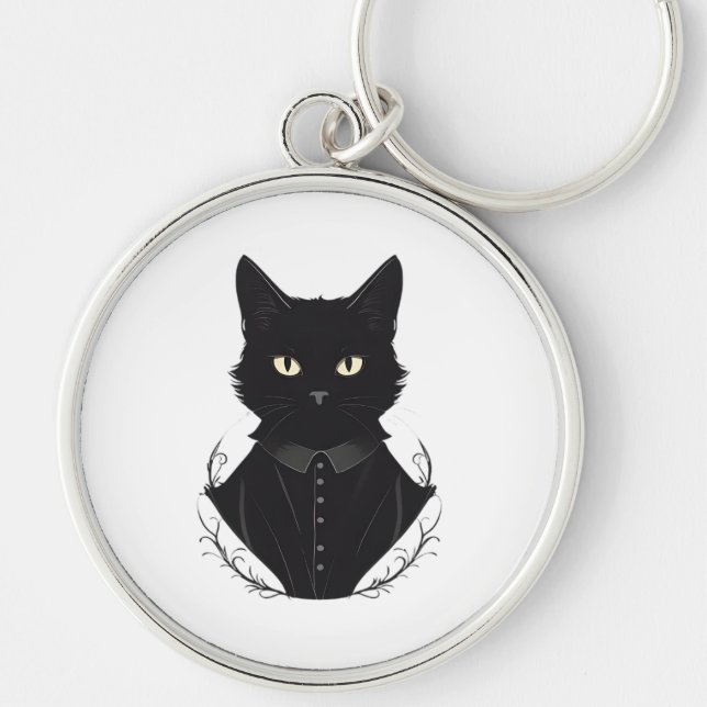 Salem's Enchanted Black Cat Rund Silverfärgad Nyckelring (Framsidan)