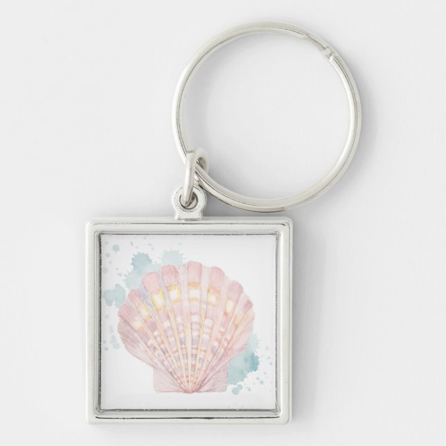 Salento Kusten Snäcka Fyrkantig Silverfärgad Nyckelring (Framsidan)