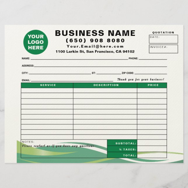 Sales Receipt Quotation Invoice Service Form Brevhuvud (Framsida)