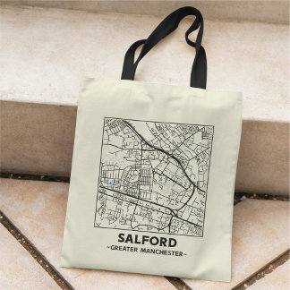 Salford, Greater Manchester City Map Tote Bag Tygkasse