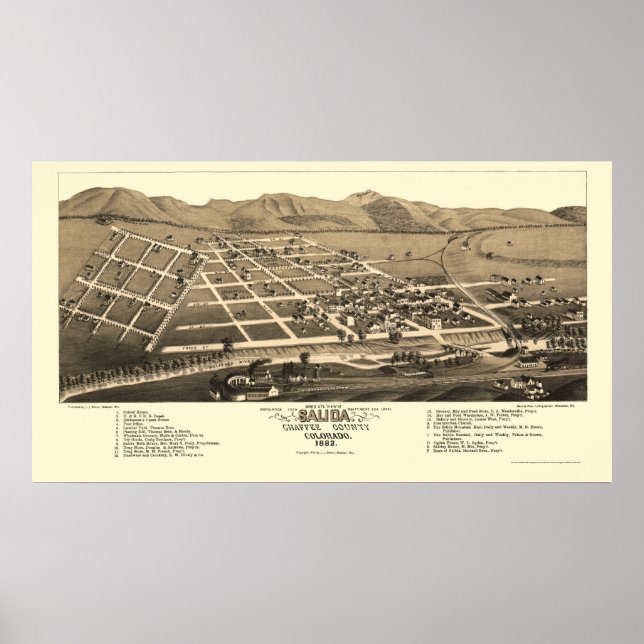 Salida, CO Panoramic Karta - 1882 Poster (Framsidan)