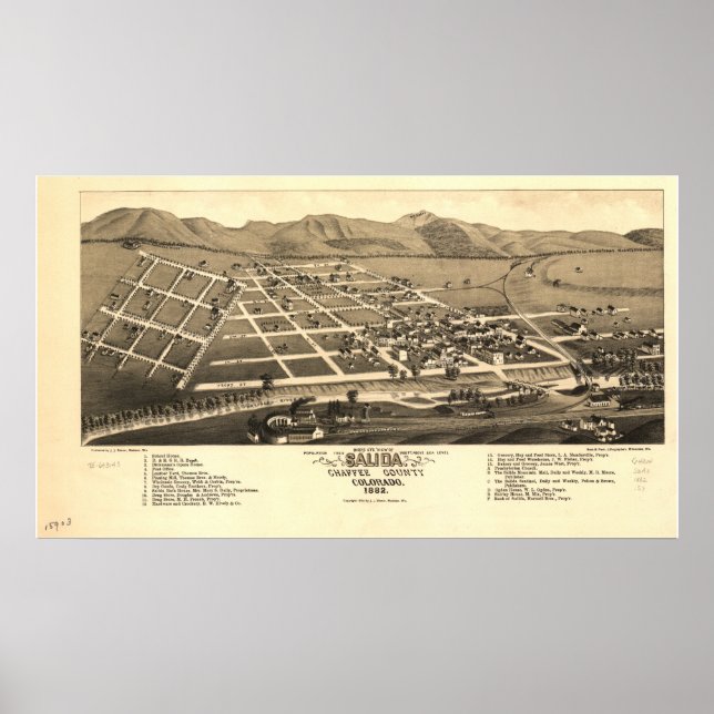 Salida Colorado 1882 Panoramic Karta Poster (Framsidan)