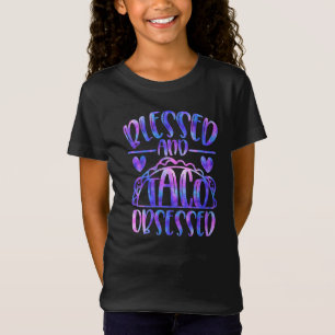 Salig och Taco Besatt Tjejig Djärv Iriserande T Shirt