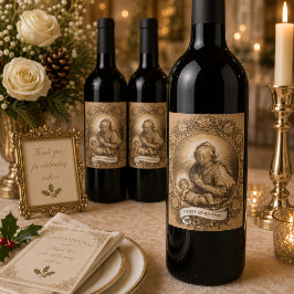 Saliga jungfru Maria Jesus jul vintage Vinflaska Etikett