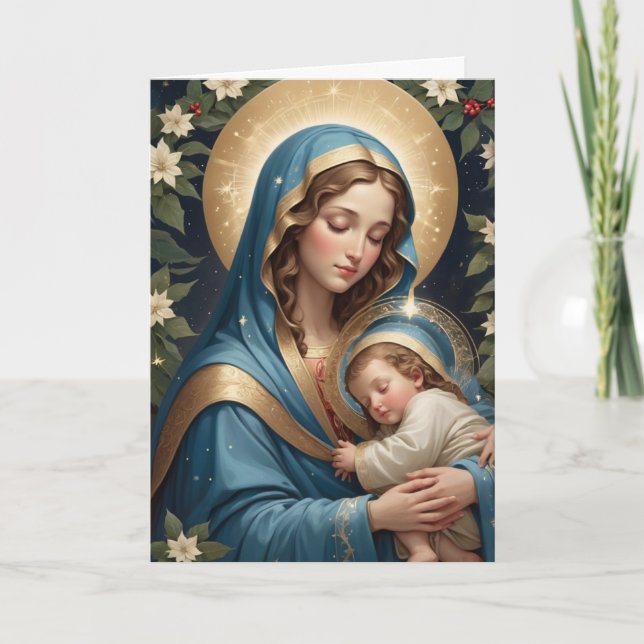 Saliga Jungfru Maria Traditionell katolsk Helgkort (Framsida)