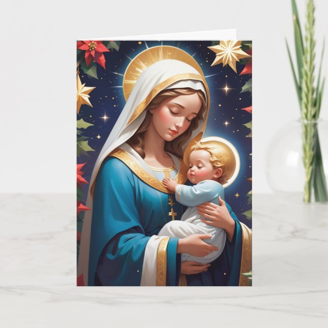 Saliga Jungfru Maria Traditionell katolsk Helgkort (Framsida)