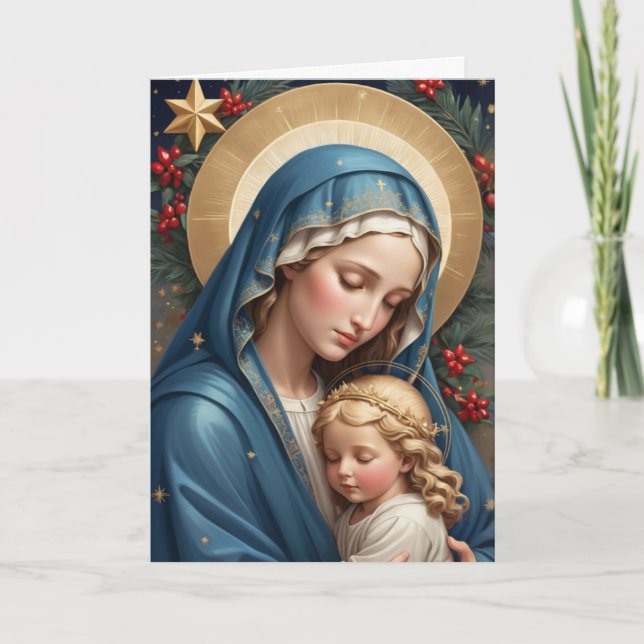 Saliga Jungfru Maria Traditionell katolsk Helgkort (Framsida)