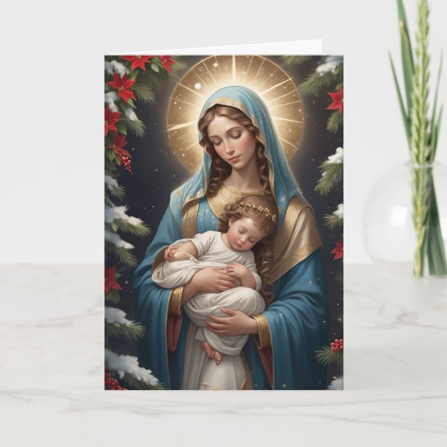 Saliga Jungfru Maria Traditionell katolsk Helgkort (Framsida)