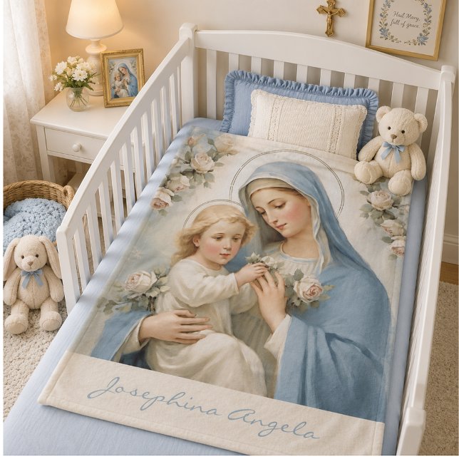 Saliga Maria Jesus Blommig Religiös  Fleecefilt (Skapare uppladdad)