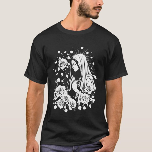 Saliga Moder Maria Jesu Mor Rosor Vår Fru T Shirt (Framsida)