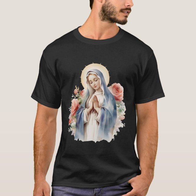 Saliga Moder Maria Jesu Mor Rosor Vår Fru T Shirt (Framsida)