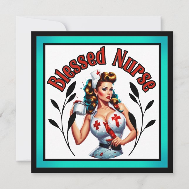 Sälige pinup-sköterskan julkort (Framsida)