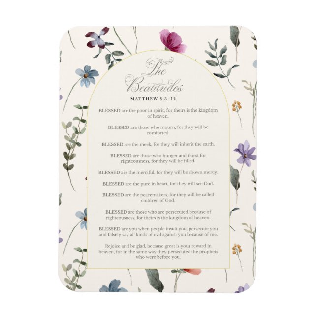 Saligprisningarna Matteus 5:3–12 Blommig skrifttex Magnet (Vertikal)