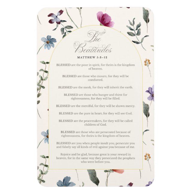 Saligprisningarna Matteus 5:3–12 Blommig skrifttex Magnet (Vertikal)