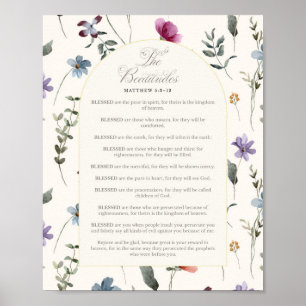 Saligprisningarna Matteus 5:3–12 Blommig skrifttex Poster
