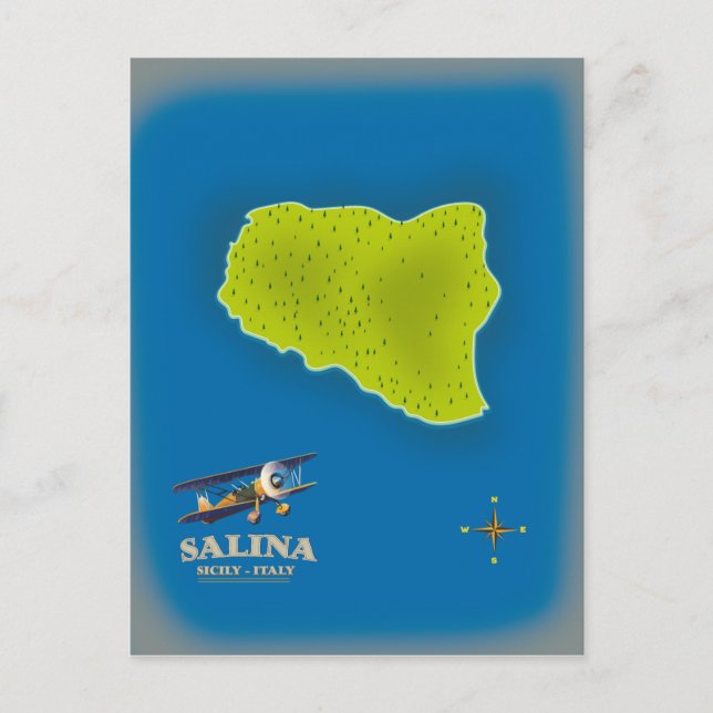 Salina, reseaffisch för Sicilien karta karta Vykort (Framsida)