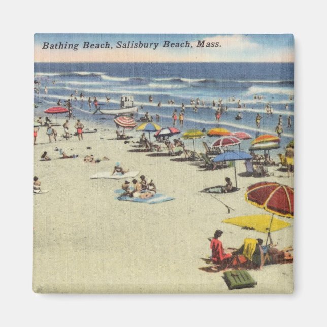 Salisbury Beach, Mass - Vintage Beach Scene Magnet (Framsidan)