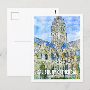 Salisbury Cathedral Travel Ställe Watercolor Vykort