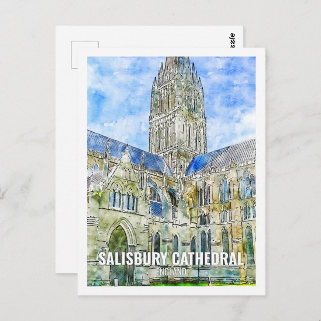 Salisbury Cathedral Travel Ställe Watercolor Vykort (Fram/baksida)