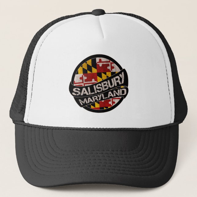 Salisbury Maryland flagga grunge truckerkeps (Framsida)