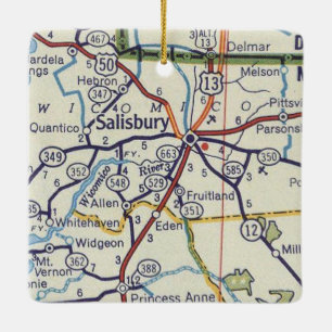Salisbury MD Vintage Karta Julgransprydnad Keramik