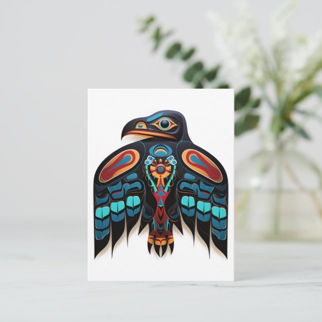 Salish raven totem vykort (Stående Fram)