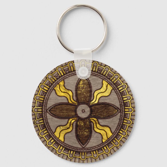 Sälj av Shamash - trä som förbränns med guld accen Nyckelring (Framsida)