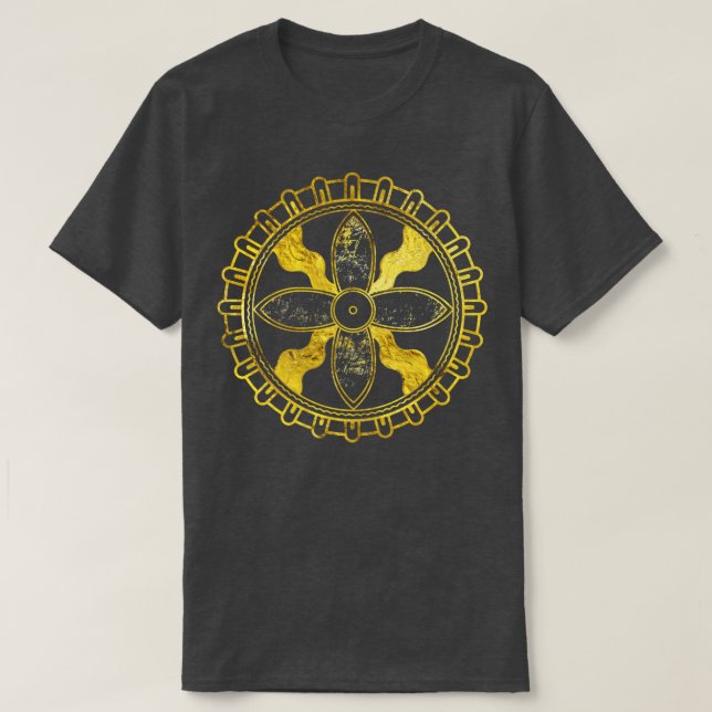Sälj av Shamash Wood som brinner med guld-accents T Shirt (Design framsida)
