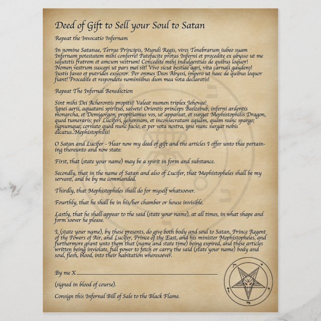 Sälj din själ till Satan! Reklamblad (Framsidan)