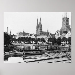 Sälja trä på floden Trave, Lubeck, c.1910 Poster