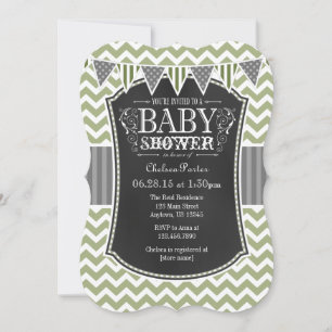 Säljaren Olive Chalkboard Chevron Baby Shower Inbj Inbjudningar