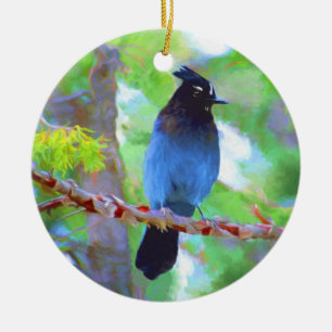 Säljarens Jay Painting - Original Bird Art Julgransprydnad Keramik